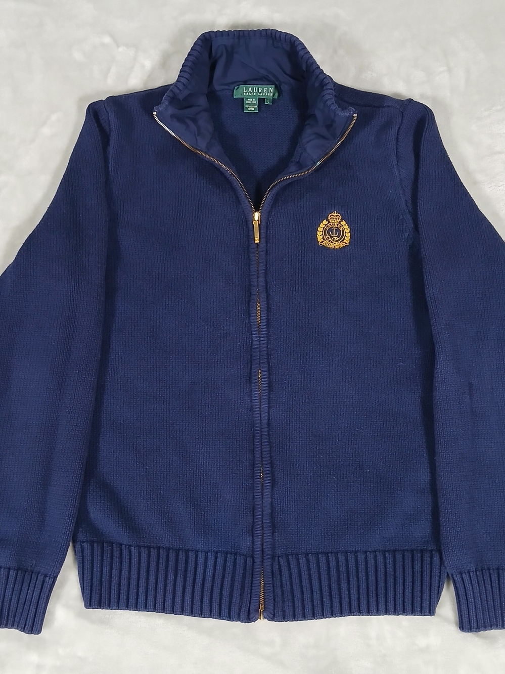 Vintage Lauren Ralph Lauren Full Zip Cardigan Sweater L Women's Jacket Crest